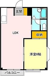 ニューエルディム島崎C 1LDKの間取図画像