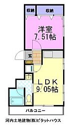 メルローズコート 1LDKの間取図画像