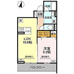 TORISIAS ゆいの杜6丁目 D棟 1LDKの間取図画像