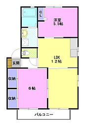 コーポ桜 2LDKの間取図画像