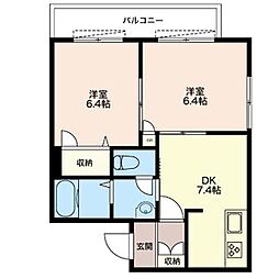 都営新宿線 瑞江駅 徒歩15分の賃貸マンション 3階2DKの間取り