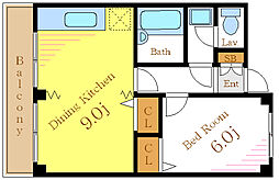 都営新宿線 瑞江駅 徒歩20分の賃貸マンション 2階1LDKの間取り