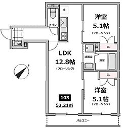都営新宿線 船堀駅 徒歩10分の賃貸マンション 1階2LDKの間取り