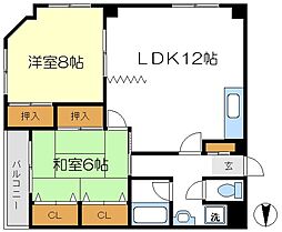 都営新宿線 船堀駅 徒歩13分の賃貸マンション 3階2LDKの間取り
