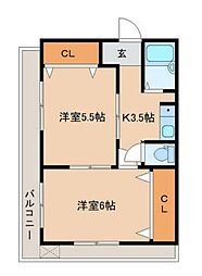 JR総武線 小岩駅 徒歩29分の賃貸マンション 3階2Kの間取り