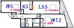 都営新宿線 瑞江駅 徒歩10分の賃貸マンション 3階2LDKの間取り