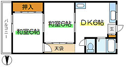 第三コーポ吉岡 2DKの間取図画像