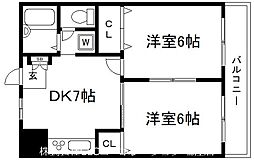 フローラルビュー 2DKの間取図画像