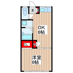 第二東葉荘 1DKの間取図画像