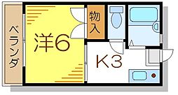 コーポサカ 1Kの間取図画像