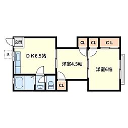 中川荘 2階2DKの間取り