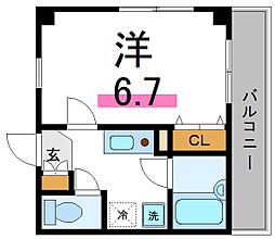アンビロンM 2階1Kの間取り