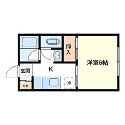 高木第2マンション 1DKの間取図画像