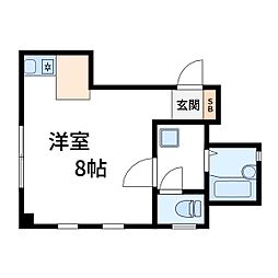 グロウビルIII 2階ワンルームの間取り