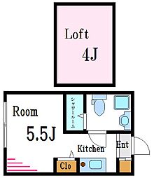 都営新宿線 一之江駅 徒歩10分の賃貸アパート 2階ワンルームの間取り