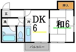 カーサドリーム 1階1DKの間取り