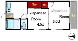 コーポ長谷川 2階2Kの間取り