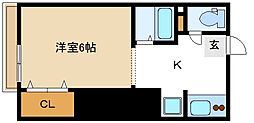 みかど荘 2階1Kの間取り