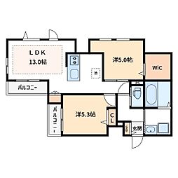 ル　リアン 1階2LDKの間取り