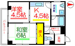 柴田マンション 2階2Kの間取り
