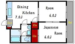 市川第2マンション 3階2DKの間取り
