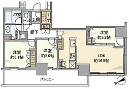 プラウドタワー小岩フロント 31階 3LDKの間取図画像