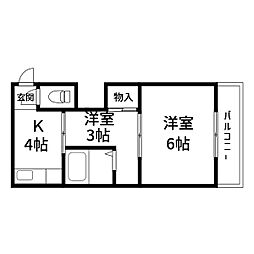 谷口マンション 1階2Kの間取り
