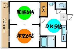 平和コーポ2号館 2階2DKの間取り
