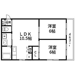 ボヌールアカネ 1階2LDKの間取り