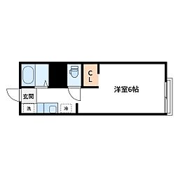 ヴェルデ・コウリン 1階ワンルームの間取り