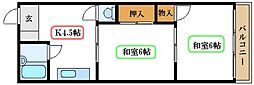 コーポサカイ 2階2Kの間取り