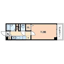 カーサ第2宇喜田3号棟 1Kの間取図画像