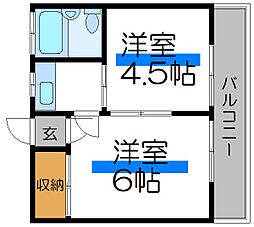 宇喜田ハイツ 3階2Kの間取り