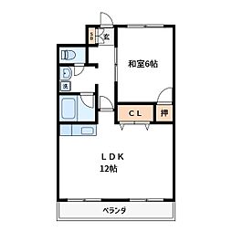 エクセレントアベ 2階1LDKの間取り
