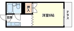第3中川ハイツ 2階1Kの間取り