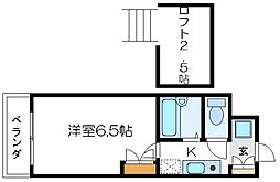 ハーモニー 5階1Kの間取り