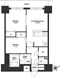 BPRレジデンス門前仲町 10階2LDKの間取り