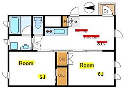 東京メトロ東西線 南砂町駅 徒歩14分の賃貸マンション 3階2DKの間取り