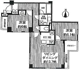 都営大江戸線 両国駅 徒歩8分の賃貸マンション 2階2LDKの間取り