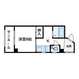 サニーハイツ東上野 4階1Kの間取り