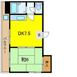 都営新宿線 菊川駅 徒歩9分の賃貸マンション 4階1DKの間取り