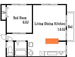 東武伊勢崎線 鐘ヶ淵駅 徒歩7分の賃貸アパート 2階1LDKの間取り