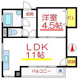 ウエダビルコーポウエダ 1LDKの間取図画像