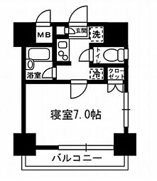 レジディア月島III 2階1Kの間取り
