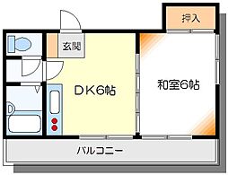 都営大江戸線 森下駅 徒歩12分の賃貸マンション 2階1DKの間取り