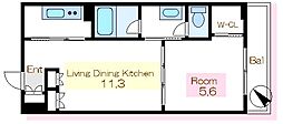 ドゥーエ日本橋浜町 1LDKの間取図画像