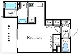 東京メトロ日比谷線 八丁堀駅 徒歩6分の賃貸マンション 9階ワンルームの間取り
