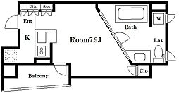 カスタリア銀座 7階ワンルームの間取り