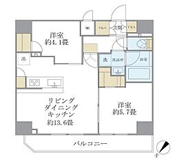 東京メトロ千代田線 町屋駅 徒歩3分の賃貸マンション 8階2LDKの間取り