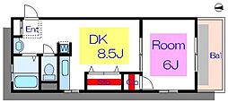 笹野ハイツ 1DKの間取図画像